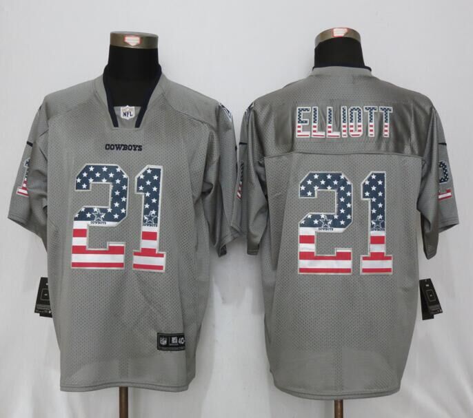 Dallas cowboys 21 Elliott USA Flag Fashion Gray New Nike Elite Jerseys